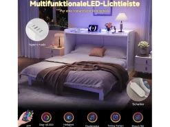 Cama de parede - 140 x 200 cm - com gaveta + USB + LEDs - tampo laqueado de alto brilho - MDF + aglomerado - branca