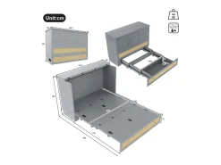 Cama de parede de 140 x 200 cm com gaveta e portas USB - cama de plataforma convertível em MDF - Cinza