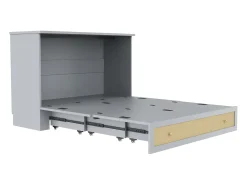 Cama de parede de 140 x 200 cm com gaveta e portas USB - cama de plataforma convertível em MDF - Cinza