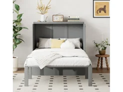 Cama de parede dobrável de 90x200 cm, cama de parede vertical com ripas - cinzento