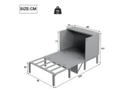 Cama de parede dobrável de 90x200 cm, cama de parede vertical com ripas - cinzento