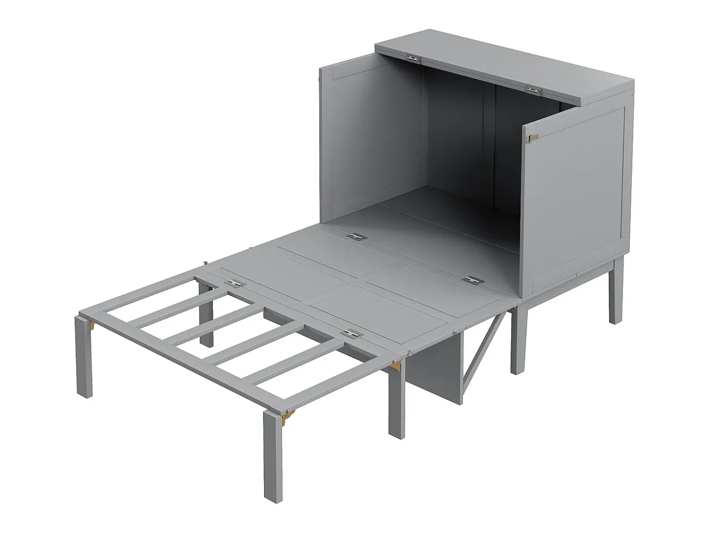 Cama de parede dobrável de 90x200 cm, cama de parede vertical com ripas - cinzento