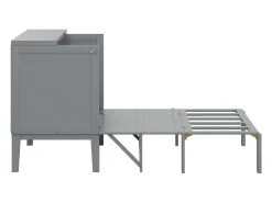 Cama de parede dobrável de 90x200 cm, cama de parede vertical com ripas - cinzento