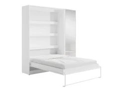 Cama de parede vertical 160 x 200 cm branca 1 armário + espelho + colchão - RAPILI