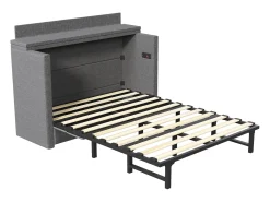 Cama de parede 140x200 cm com 1 gaveta, USB e Tipo-C - Tecido de linho cinzento