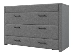 Cama de parede 140x200 cm com 1 gaveta, USB e Tipo-C - Tecido de linho cinzento