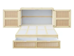 Cama de parede 140x200 cm com estrado de ripas e 2 gavetas - Cor natural clara