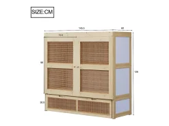 Cama de parede 140x200 cm com estrado de ripas e 2 gavetas - Cor natural clara