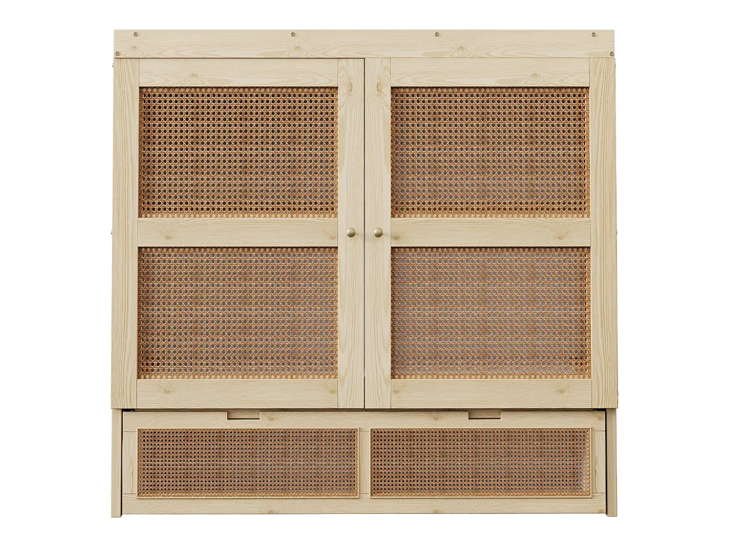 Cama de parede 140x200 cm com estrado de ripas e 2 gavetas - Cor natural clara