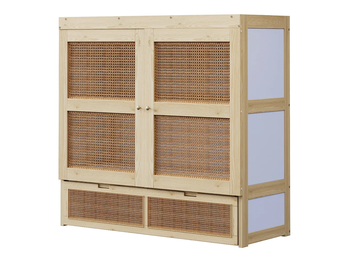 Cama de parede 140x200 cm com estrado de ripas e 2 gavetas - Cor natural clara