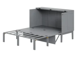Cama de parede 140x200 cm, com estrado de ripas, cama de parede rebatível, dimensões após dobragem: 70x140cm, sem colchão, madeira, cinzento