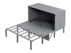 Cama de parede 140x200 cm, com estrado de ripas, cama de parede rebatível, dimensões após dobragem: 70x140cm, sem colchão, madeira, cinzento
