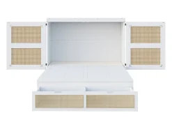 Cama de parede 140x200 cm com estrado de ripas e 2 gavetas - Branca