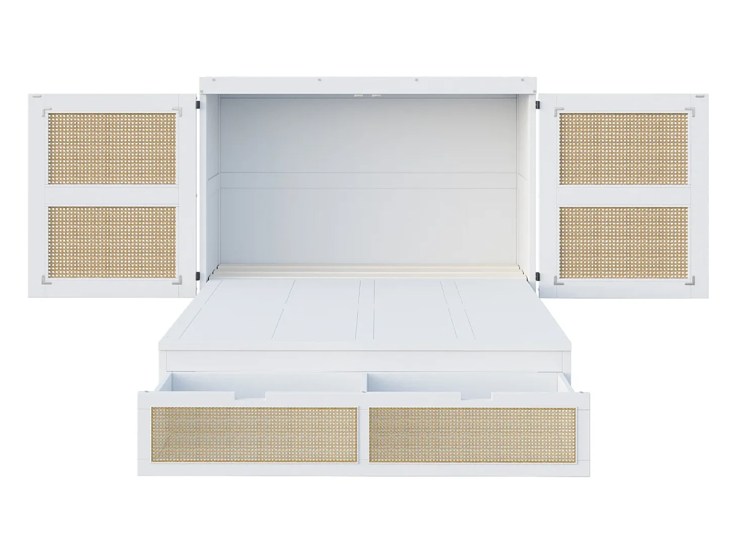 Cama de parede 140x200 cm com estrado de ripas e 2 gavetas - Branca