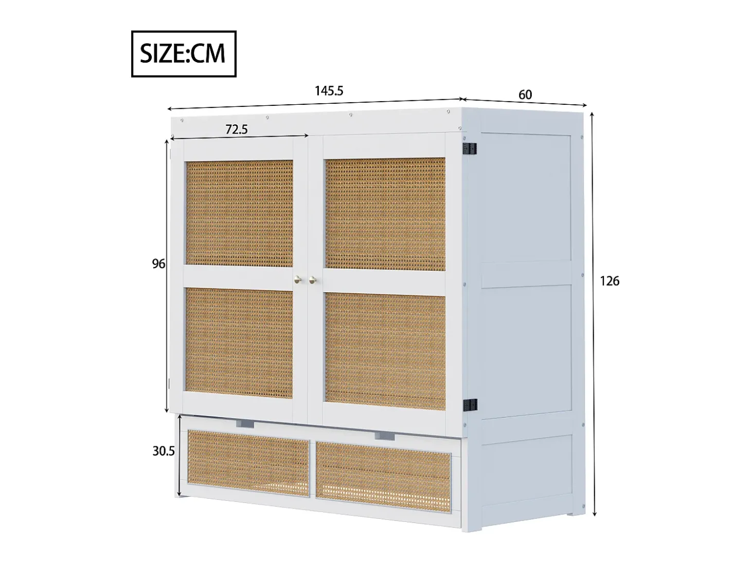 Cama de parede 140x200 cm com estrado de ripas e 2 gavetas - Branca