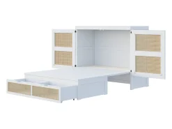 Cama de parede 140x200 cm com estrado de ripas e 2 gavetas - Branca