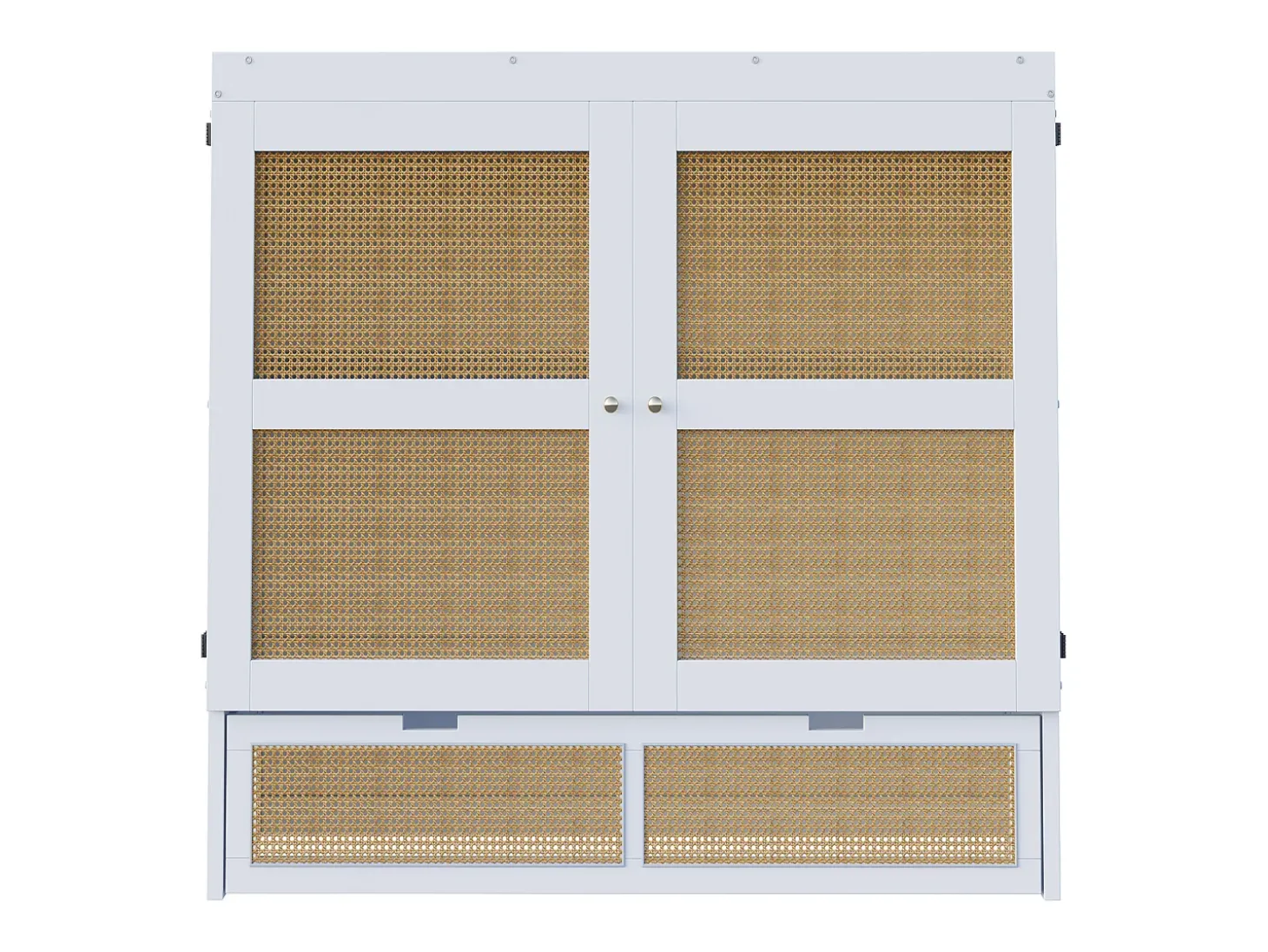 Cama de parede 140x200 cm com estrado de ripas e 2 gavetas - Branca