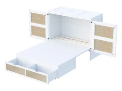Cama de parede 140x200 cm com estrado de ripas e 2 gavetas - Branca