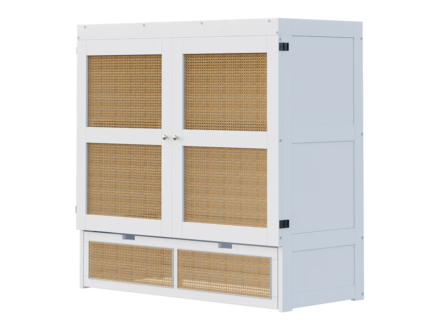 Cama de parede 140x200 cm com estrado de ripas e 2 gavetas - Branca