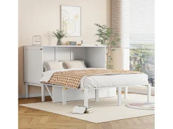 Cama de parede 140x200 cm, com estrado de ripas - Cama de criança/adulto - Madeira branca