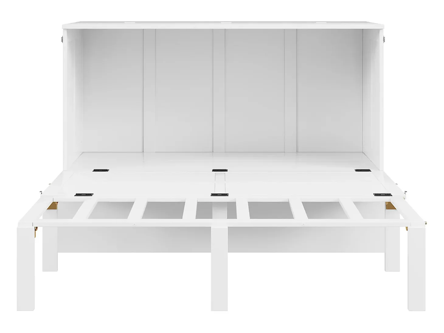 Cama de parede 140x200 cm, com estrado de ripas - Cama de criança/adulto - Madeira branca