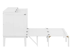 Cama de parede 140x200 cm, com estrado de ripas, cama de parede rebatível, dimensões após dobragem: 70x140cm, sem colchão, madeira, branco