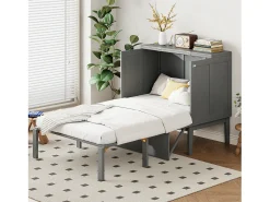 Cama de parede 90x200 cm, com estrado de ripas - Cama de criança/adulto - Madeira cinzenta