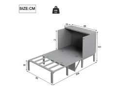 Cama de parede 90x200 cm, com estrado de ripas - Cama de criança/adulto - Madeira cinzenta