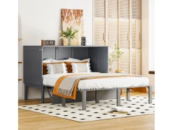 Cama de parede 140x200 cm, com estrado de ripas - Cama de criança/adulto - Madeira cinzenta
