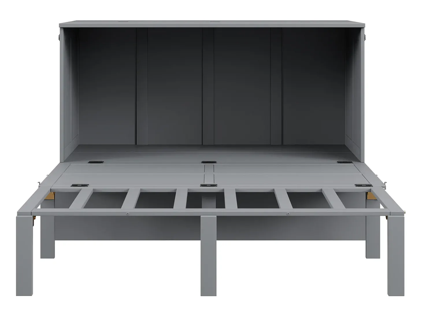 Cama de parede 140x200 cm, com estrado de ripas - Cama de criança/adulto - Madeira cinzenta