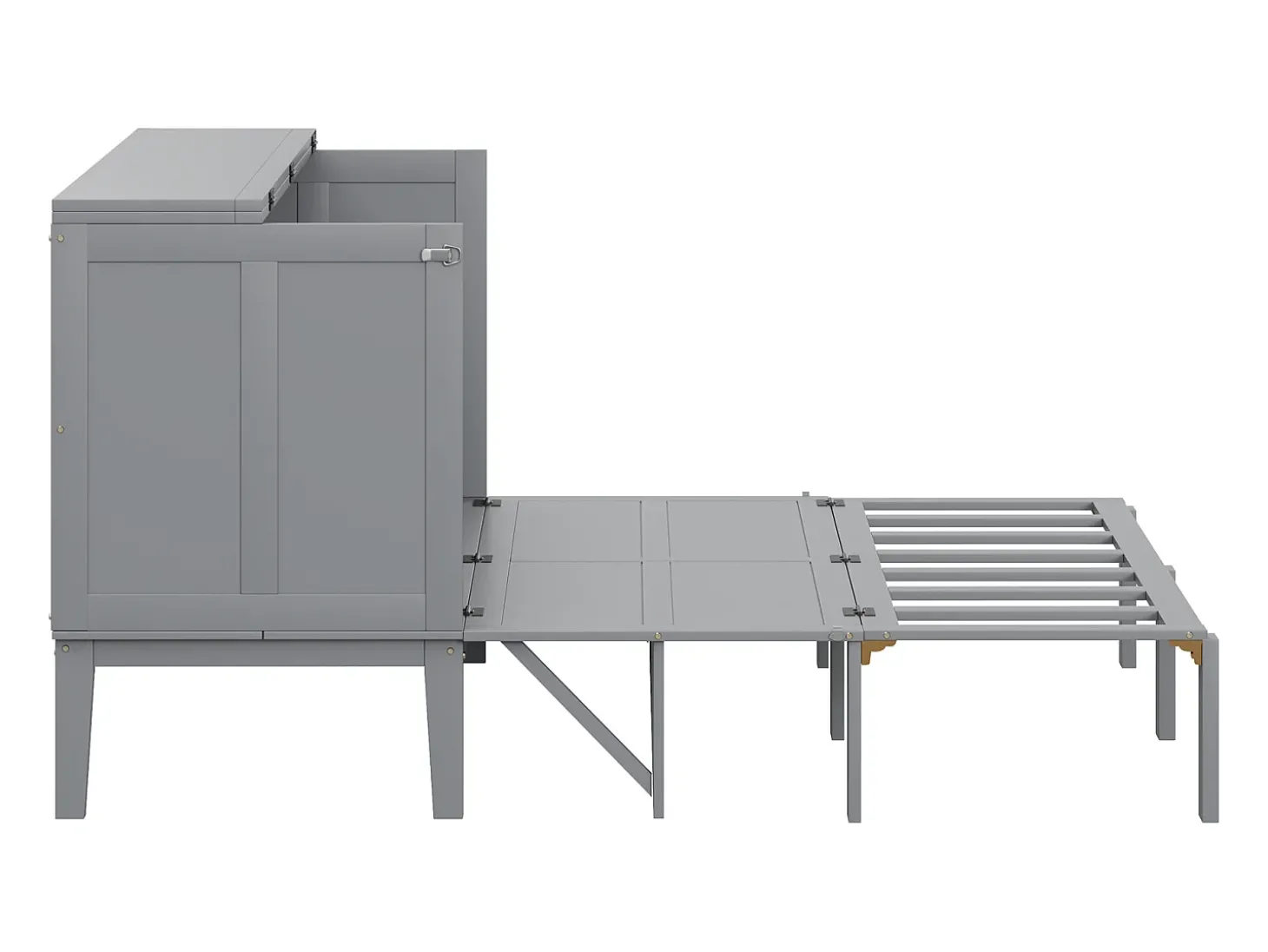 Cama de parede 140x200 cm, com estrado de ripas - Cama de criança/adulto - Madeira cinzenta