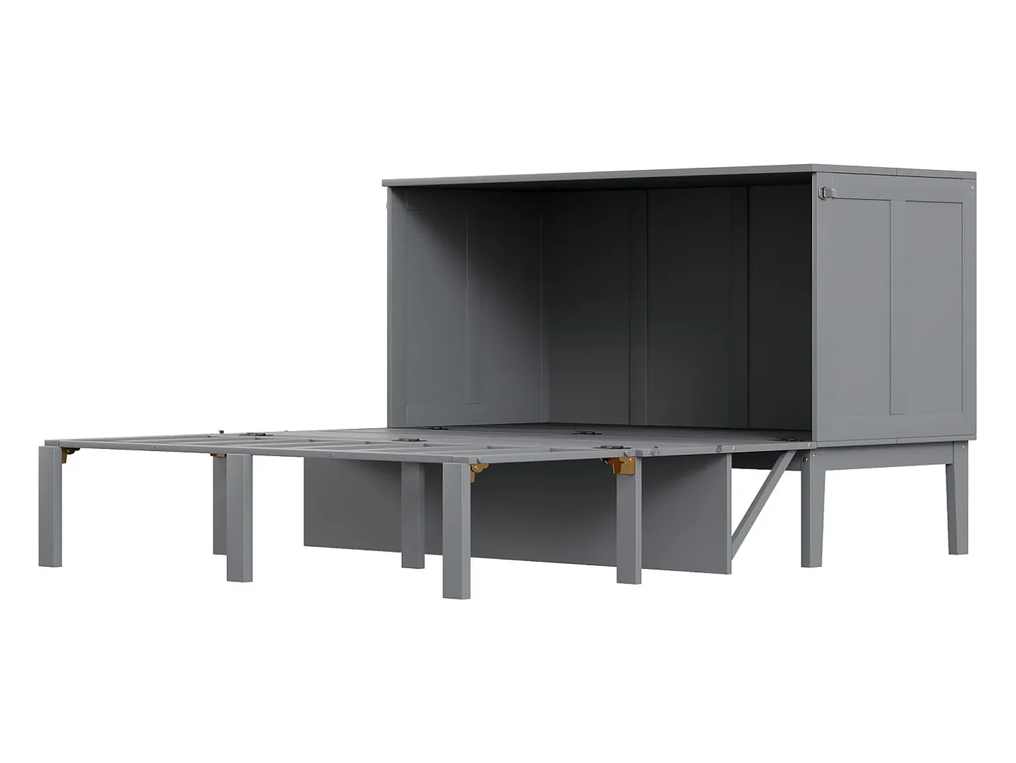 Cama de parede 140x200 cm, com estrado de ripas - Cama de criança/adulto - Madeira cinzenta