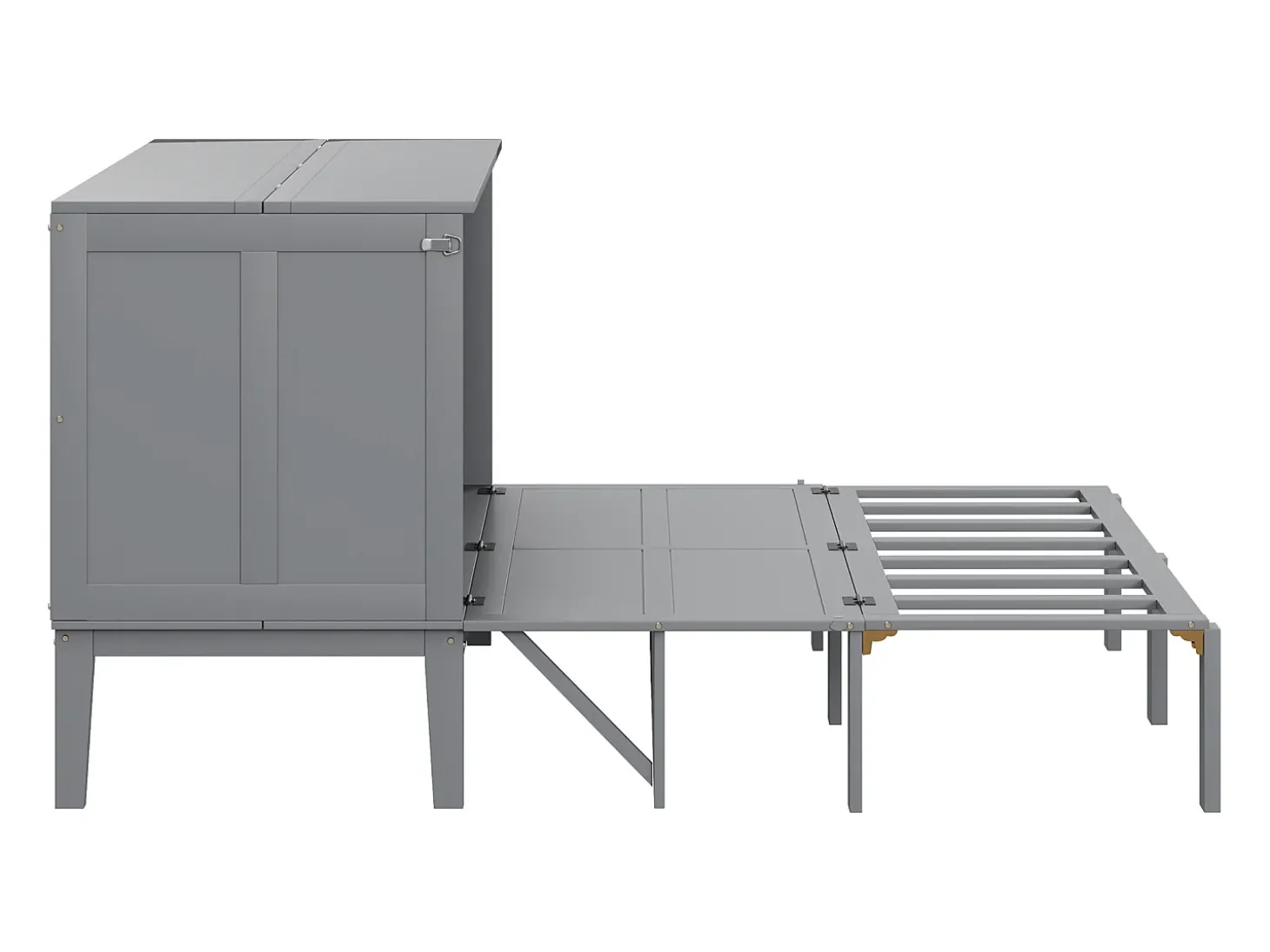 Cama de parede 140x200 cm, com estrado de ripas - Cama de criança/adulto - Madeira cinzenta