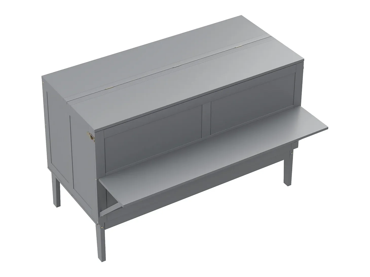 Cama de parede 140x200 cm, com estrado de ripas - Cama de criança/adulto - Madeira cinzenta