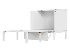 Cama de parede 90x200 cm, com estrado de ripas, cama de parede rebatível, dimensões após dobragem: 70x90cm, sem colchão, madeira, branco