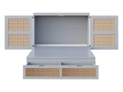 Cama de parede 140x200 cm com estrado de ripas e 2 gavetas - Cinza