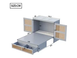 Cama de parede 140x200 cm com estrado de ripas e 2 gavetas - Cinza