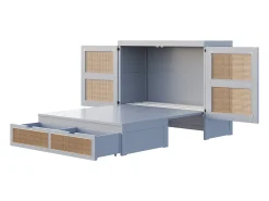 Cama de parede 140x200 cm com estrado de ripas e 2 gavetas - Cinza