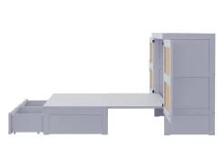 Cama de parede 140x200 cm com estrado de ripas e 2 gavetas - Cinza