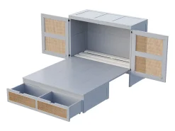 Cama de parede 140x200 cm com estrado de ripas e 2 gavetas - Cinza