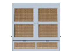 Cama de parede 140x200 cm com estrado de ripas e 2 gavetas - Cinza