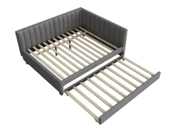 Cama de rodízio 140 x 200 cm + 90 x 190 cm com cabeceira - Tecido veludo - com base de ripas - Cinza