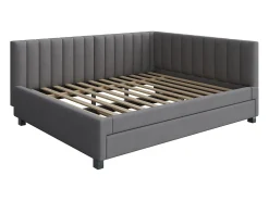 Cama de rodízio 140 x 200 cm + 90 x 190 cm com cabeceira - Tecido veludo - com base de ripas - Cinza
