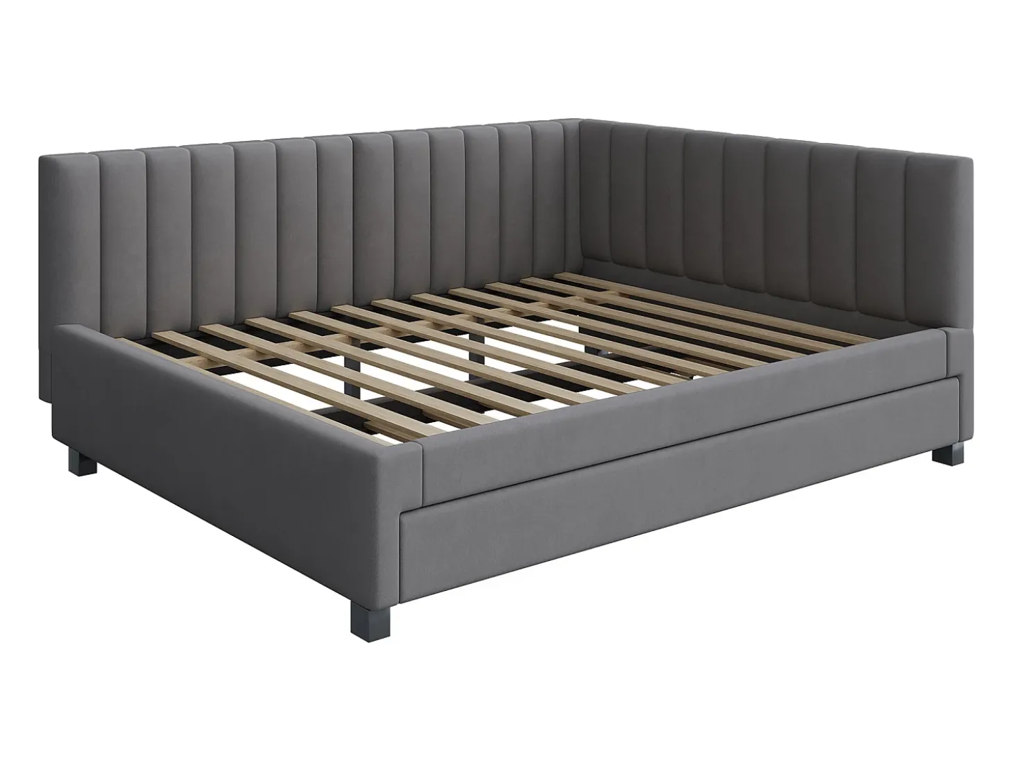 Cama de rodízio 140 x 200 cm + 90 x 190 cm com cabeceira - Tecido veludo - com base de ripas - Cinza