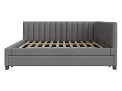 Cama de rodízio 140 x 200 cm + 90 x 190 cm com cabeceira - Tecido veludo - com base de ripas - Cinza