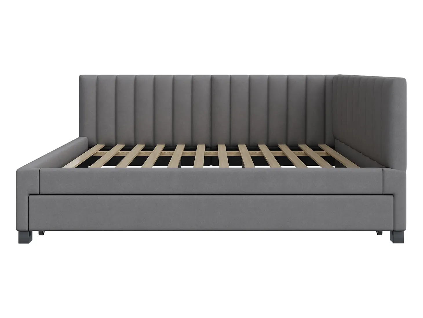 Cama de rodízio 140 x 200 cm + 90 x 190 cm com cabeceira - Tecido veludo - com base de ripas - Cinza