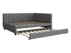 Cama de rodízio 140 x 200 cm + 90 x 190 cm com cabeceira - Tecido veludo - com base de ripas - Cinza
