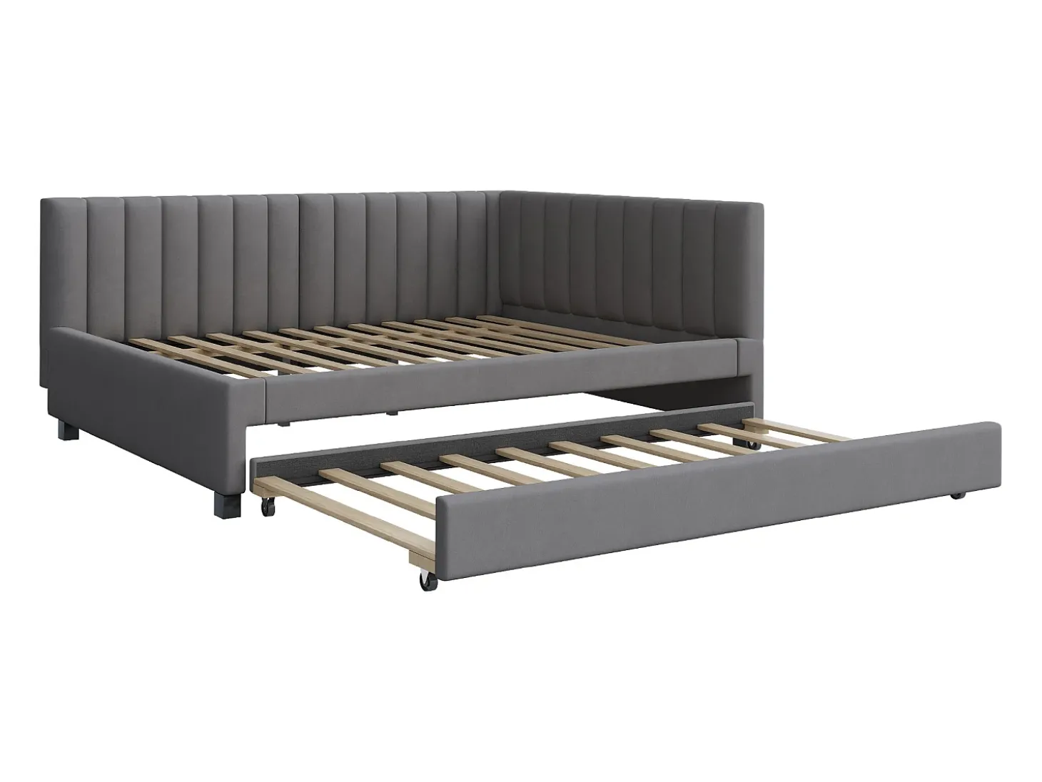 Cama de rodízio 140 x 200 cm + 90 x 190 cm com cabeceira - Tecido veludo - com base de ripas - Cinza