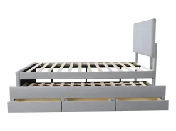 Cama de rodízio 90 x 190/200 cm com 3 gavetas - tecido de linho - base de ripas - cinza