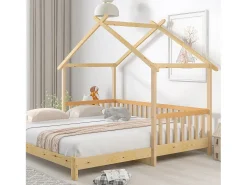 Cama de rodízio cabine - 90 x 200 cm - madeira maciça - base de ripas - cor natural